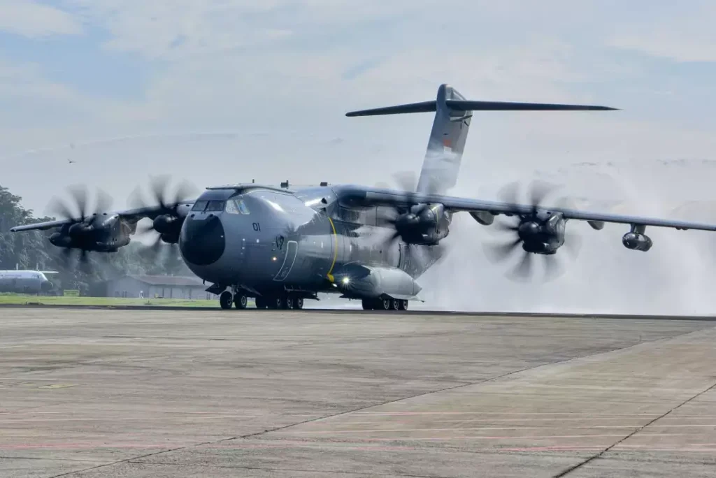 Penampakan Airbus a400m Atlas saat hadir perdana di apron VIP Lanud Halim Perdana Kusuma
