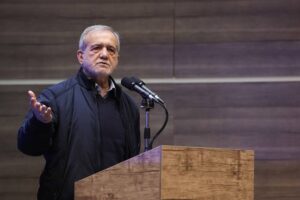 Presiden Iran, Masoud Pezeshkian saat penyampaian resminya atas sikap Iran. minggu (18/1/2026)